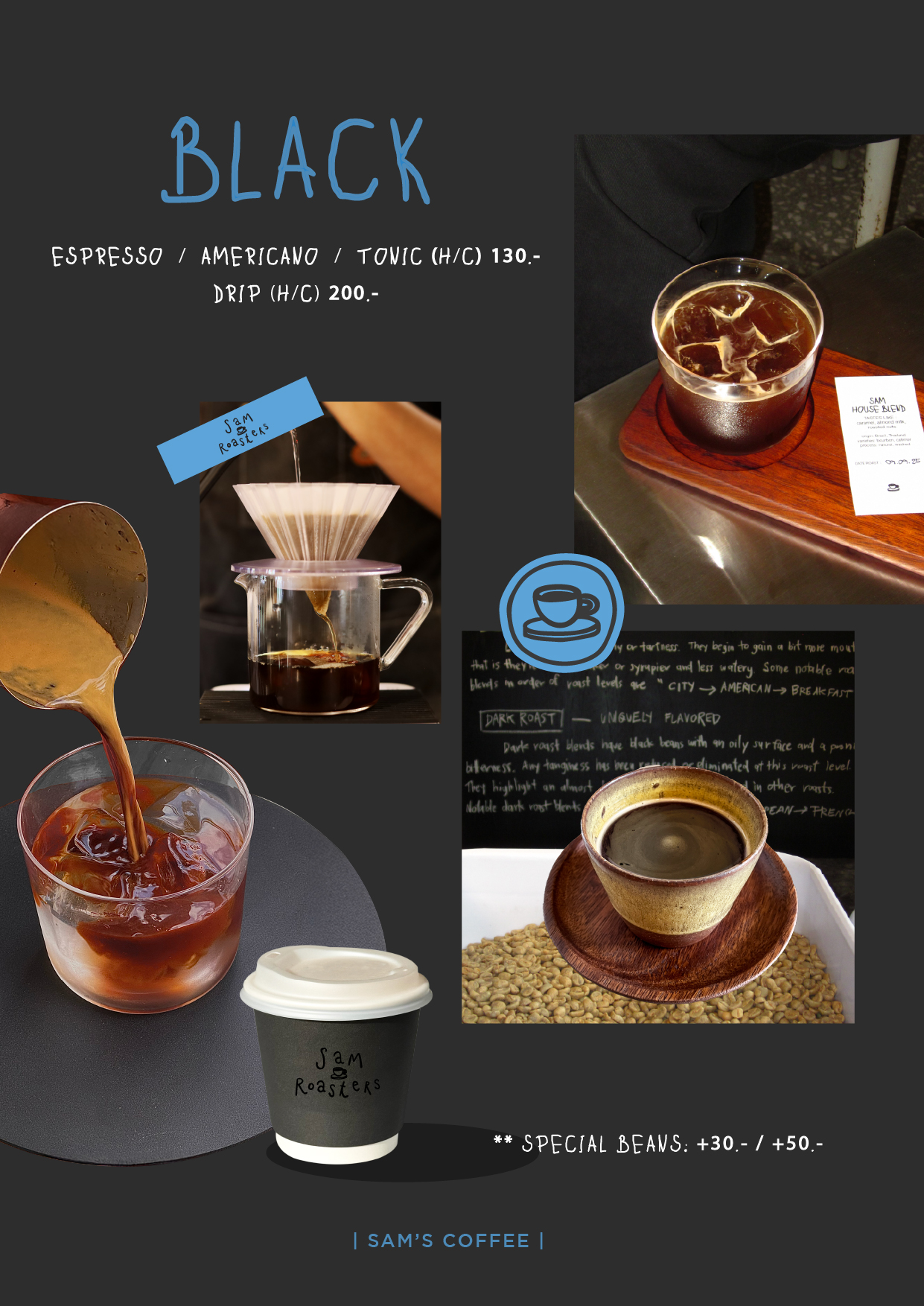 เมนูของ Sam Roasters (Sam Roaster) ร้านกาแฟ เอกมัย specialty คาเฟ่ กาแฟ